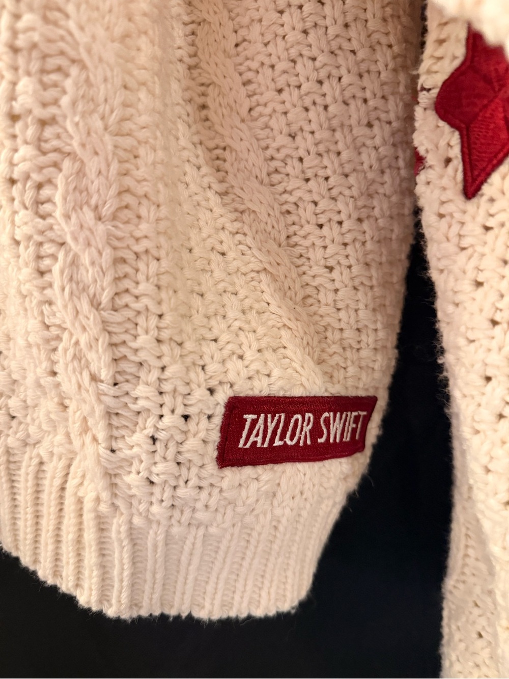 Taylor Swift Cream Cable Knit Sweater “Red” cardigan.